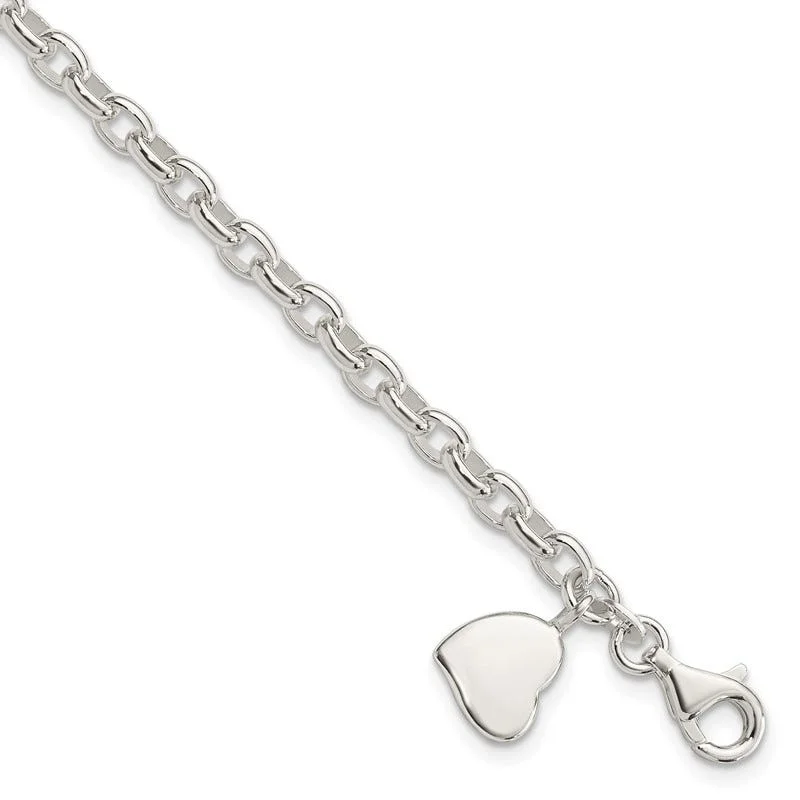 ladies bracelet black friday cyber monday-Sterling Silver Oval Rolo with Solid Engraveable Heart Bracelet