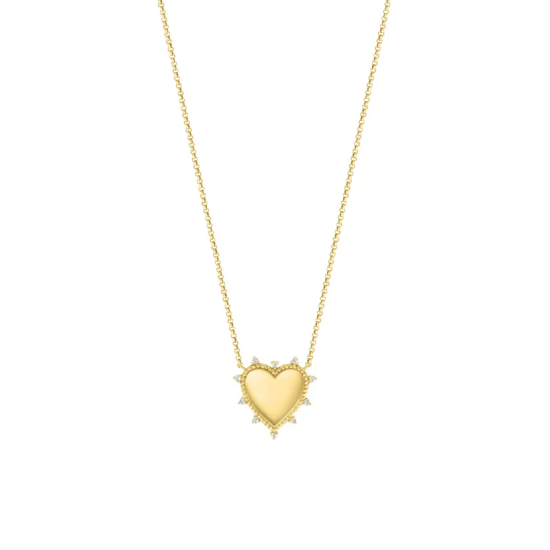 ladies necklace gold braided-Petite Gold and Diamond Heart Necklace