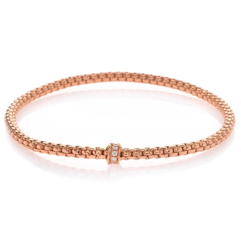 ladies bracelet high-end red ruby-Hulchi Belluni Bracelet Single Pave Diamond Barrel Bead Rose Gold Small