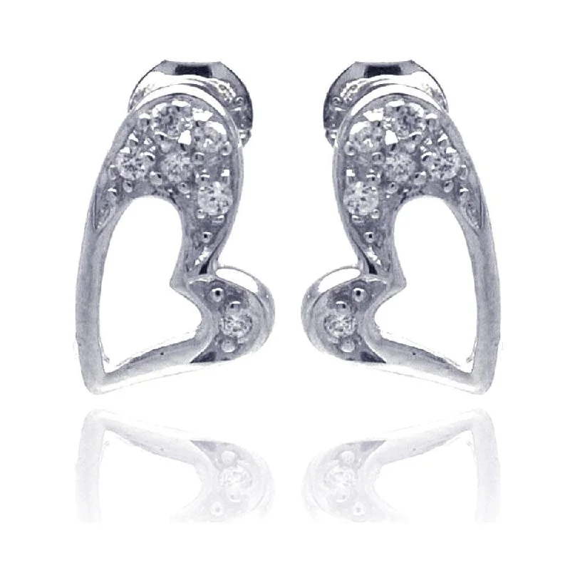 Ladies earrings standout unique styles-Silver 925 Rhodium Plated Heart Clear CZ Stud Earrings - STE00696