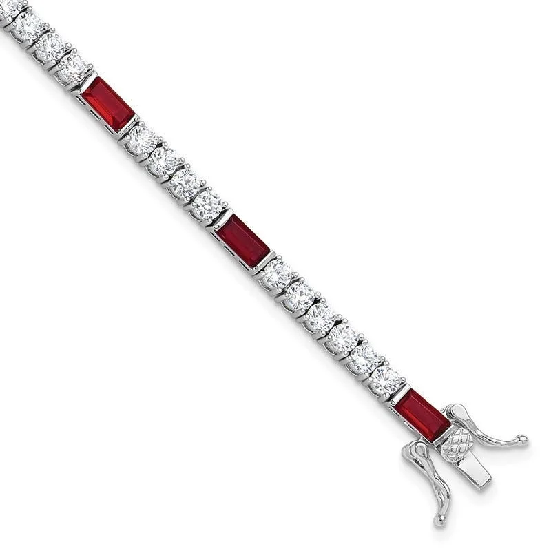 ladies bracelet luxury black diamond-Sterling Silver Rhodium-plated Red and White CZ 7.25 inch Tennis Bracelet