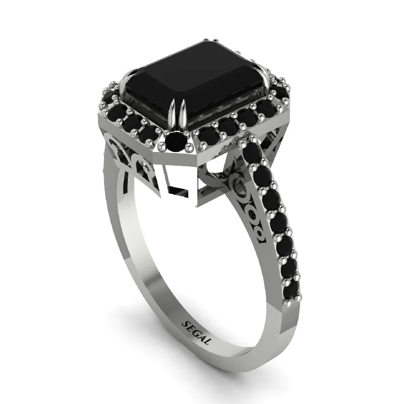 Ladies engagement rings modern appeal-Emerald Cut Black Diamond Vintage-Inspired Engagement Ring - Addilyn No. 39