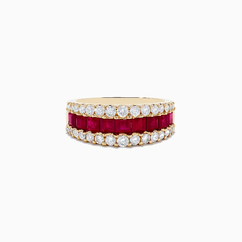 Ladies rings sister matching sets-Ruby Royale 14K Yellow Gold Princess Cut Ruby & Diamond Band