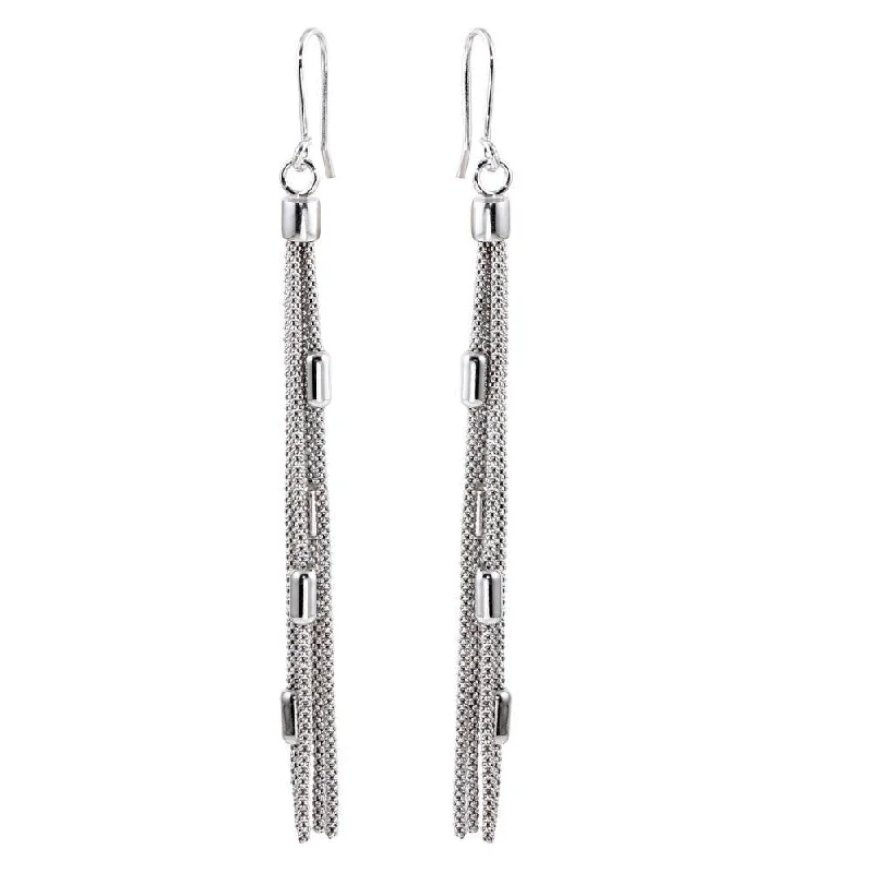 Ladies earrings ombre effect designs-Rhodium Plated 925 Sterling Silver Tassel Earrings - ARE00011RH