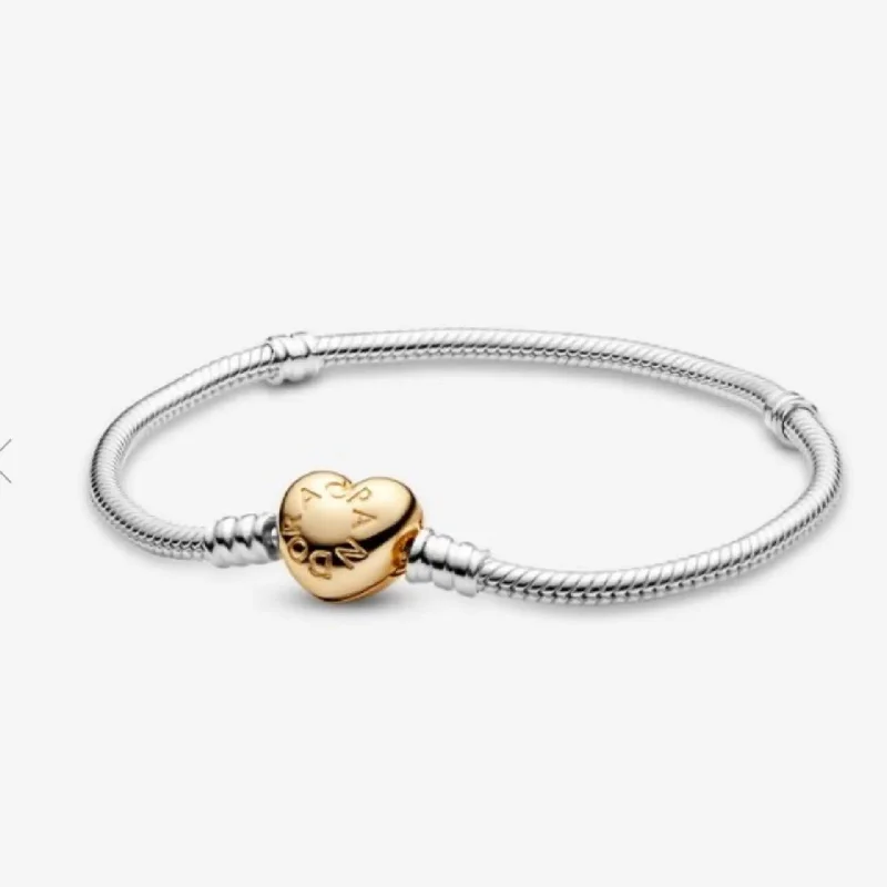 ladies bracelet affordable celestial-Pandora Moments Heart Clasp Snake Chain Bracelet