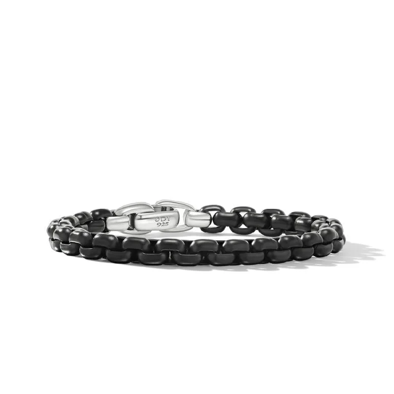 ladies bracelet bold beaded-David Yurman Gents Box Chain Bracelet in Stainless Steel and Sterling Silver