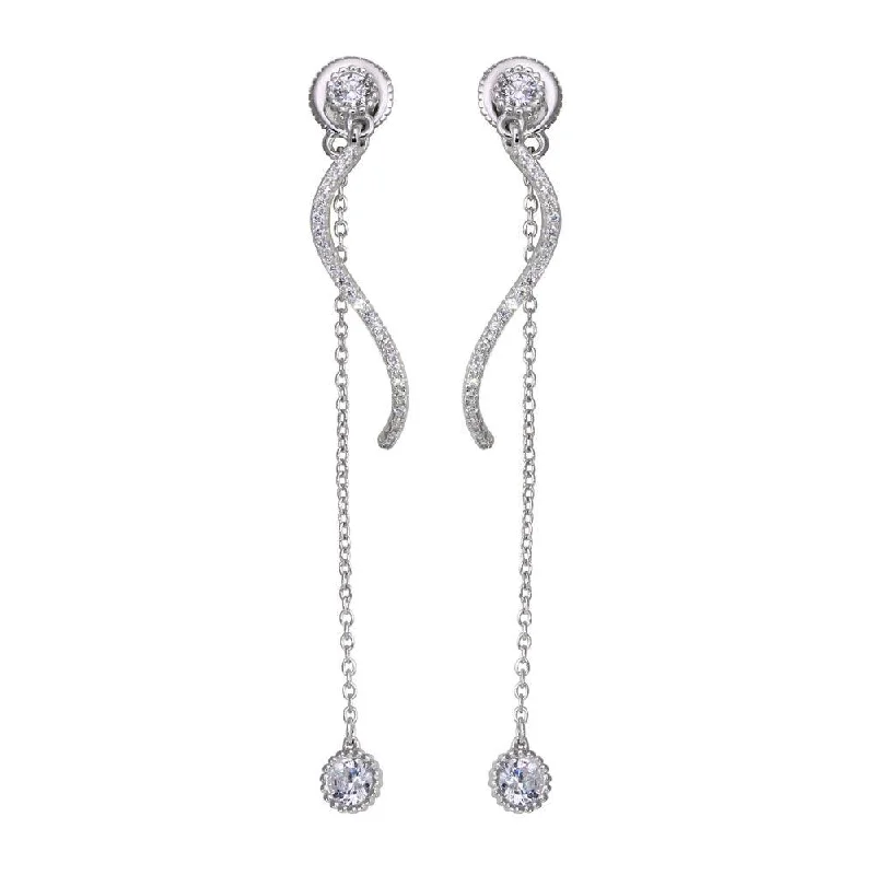 Ladies earrings Edwardian charm designs-Rhodium Plated 925 Sterling Silver Front and Back Dangling Earrings with CZ - BGE00586