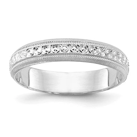 Ladies rings firm grip designs-14K White Gold 3mm Wide Polished & Etched Sparkling Edge Wedding Eternity Band