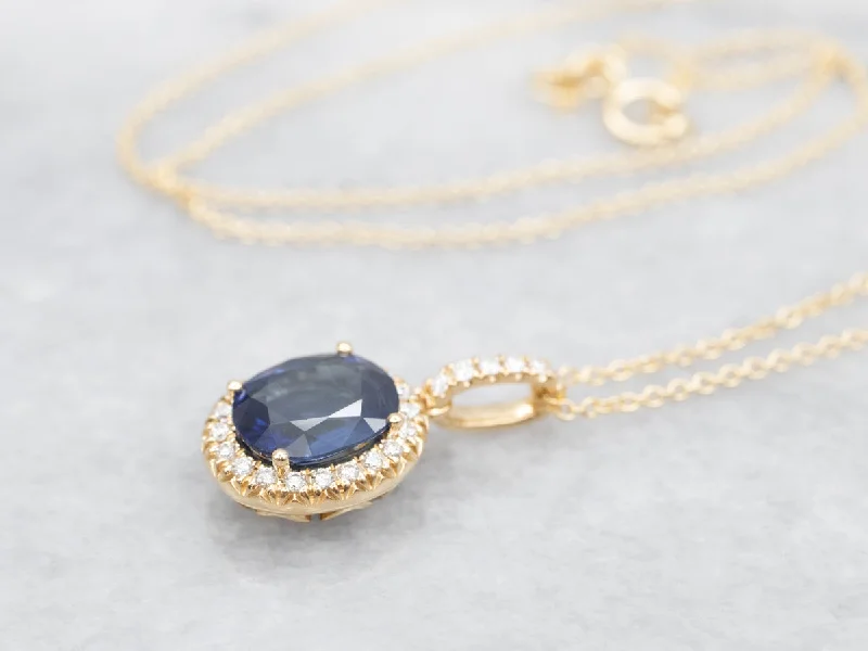 ladies necklace luxury infinity-Modern Gold Sapphire Halo Pendant Necklace