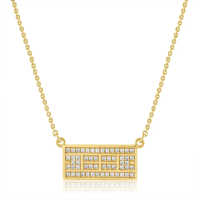 ladies necklace hammered sapphire-14Kt Yellow Gold and Diamond Tennis Court Necklace