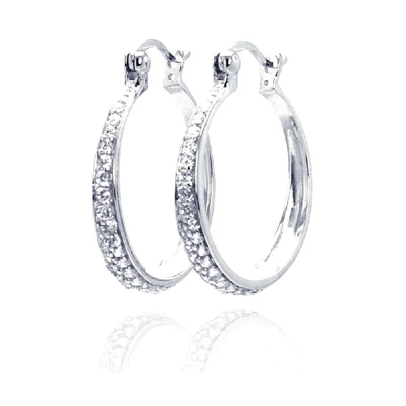 Ladies earrings soft glow styles-Silver 925 Rhodium Plated CZ Hoop Earrings - STE00247