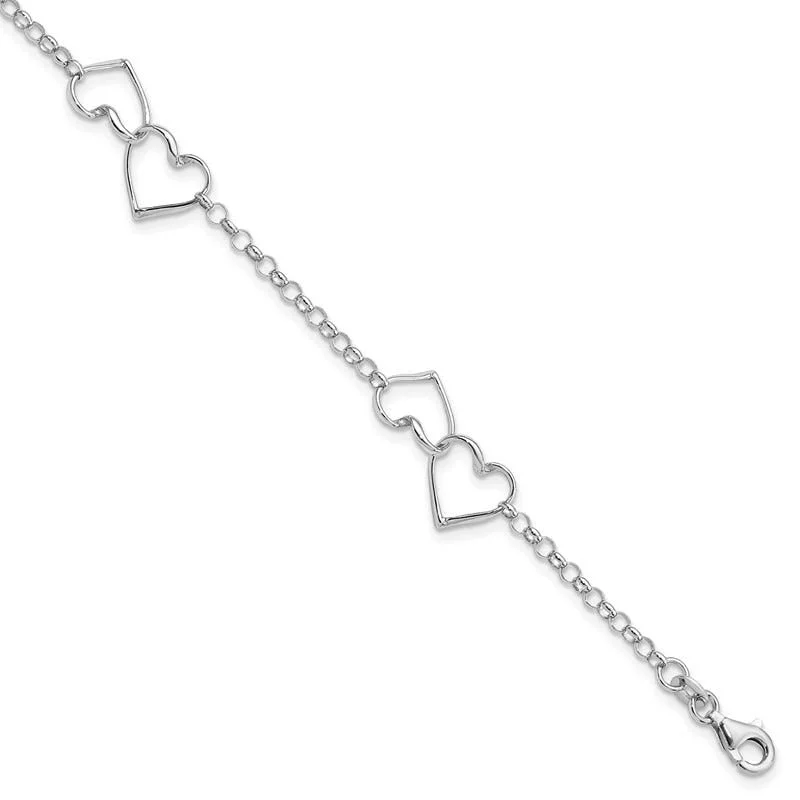 ladies bracelet opal sculpted-Sterling Silver Rhodium Plated Heart Bracelet