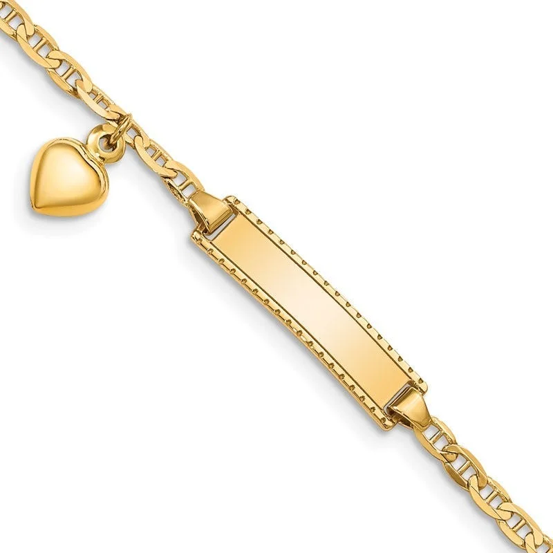 ladies bracelet mother’s winter-14K Children's Heart Dangle Anchor Link ID Bracelet