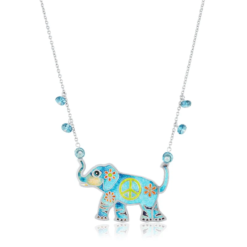 ladies necklace romantic aquamarine-Enamel Limited Edition Hippy Yippy Elephant Necklace