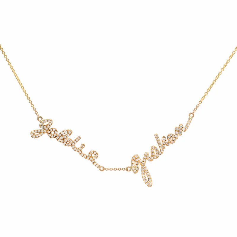 ladies necklace yellow topaz mother’s-Double Name Custom Signature Necklace With Diamonds