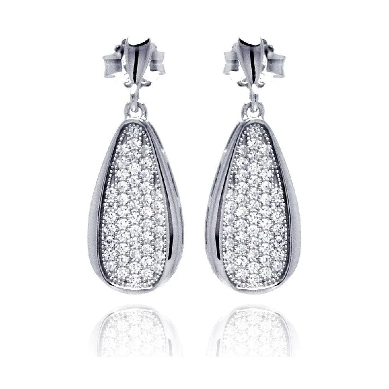 Ladies earrings stud style trends-Silver 925 Rhodium Plated Micro Pave Clear Teardrop CZ Dangling Stud Earrings - ACE00057