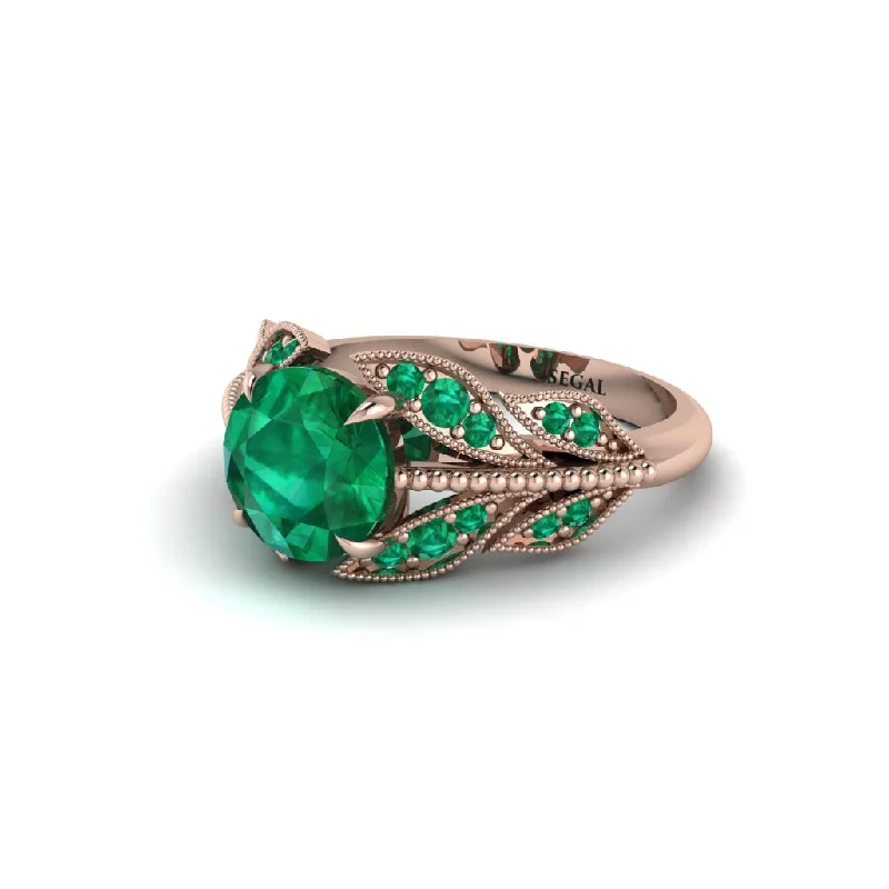 Ladies engagement rings copper solitaires-Emerald Majestic Leaf Gold Engagement Ring - Makenna No. 20