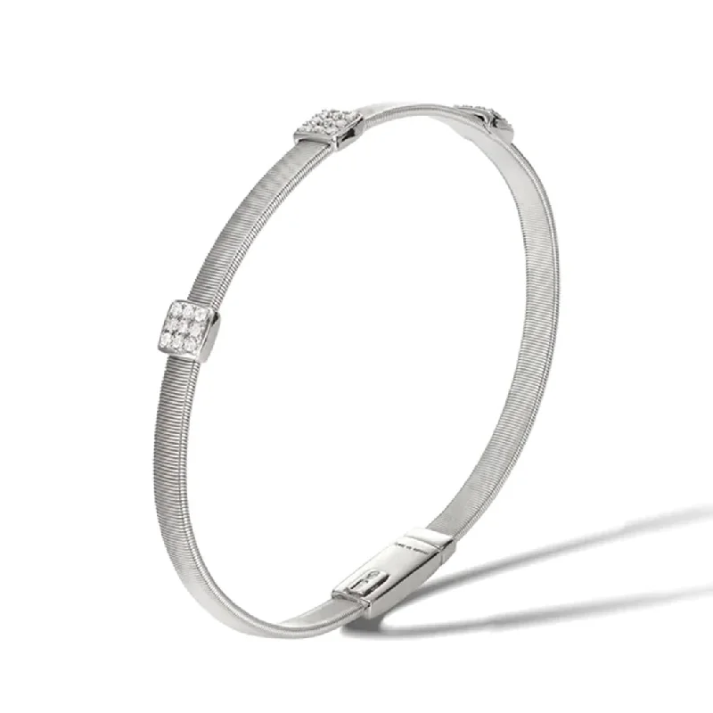 ladies bracelet chic blue sapphire-Marco Bicego Masai Collection 18K White Gold and Diamond Three Station Bracelet