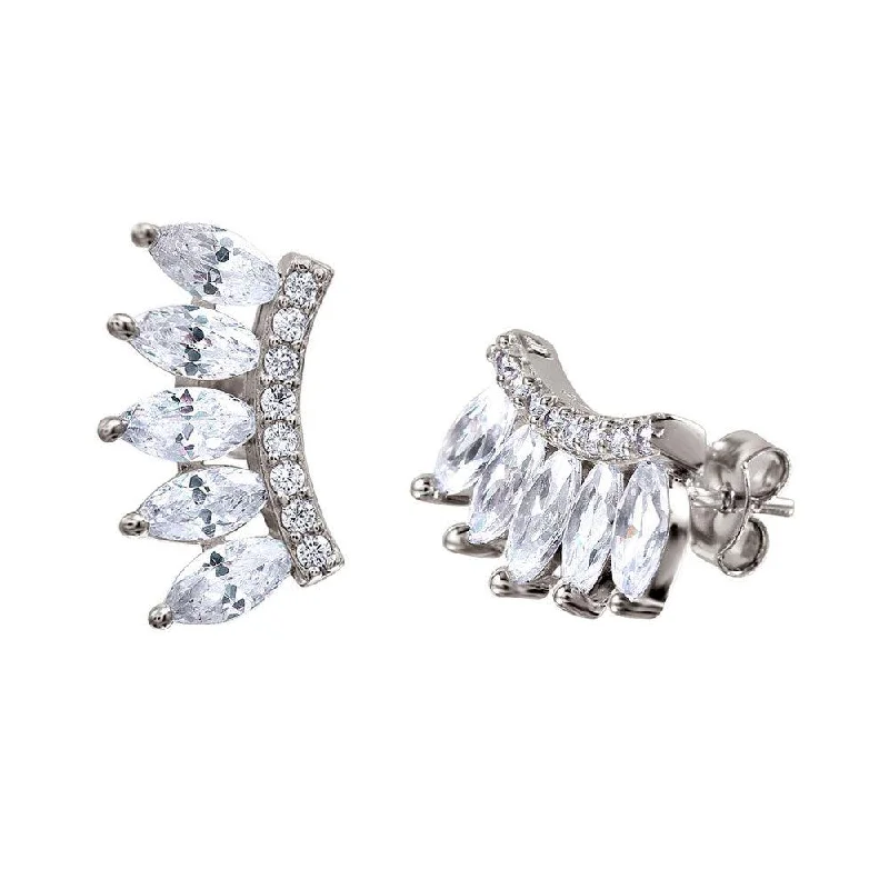 Ladies earrings twisted wire styles-Silver 925 Rhodium Plated Marquise CZ Stones Earrings - STE01030