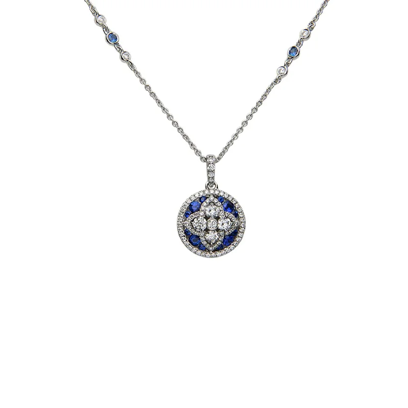 ladies necklace cluster cyber monday-16" Blue Sapphire & Diamond Pendant Necklace | M10270038