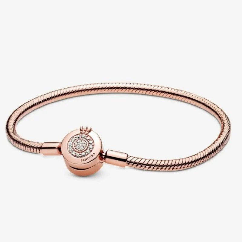 ladies bracelet black friday cyber monday-Pandora Moments Sparkling Crown O Snake Chain Bracelet w/Clear CZ Rose