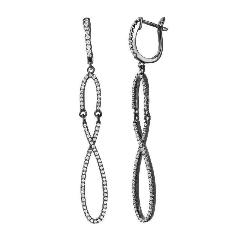 Ladies earrings five-stone designs-Silver 925 Black Rhodium Plated Dangling Infinity CZ Dangling Earrings  - ACE00103BLK