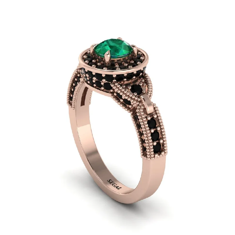 Ladies engagement rings timeless diamonds-Emerald Double Halo Handmade Engagement Ring - Gracelyn No. 35