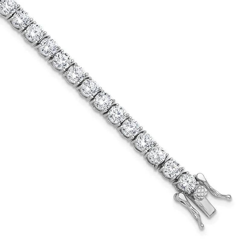 ladies bracelet ornate cyber monday-Sterling Silver Rhodium-plated 4mm CZ 7.5in Tennis Bracelet