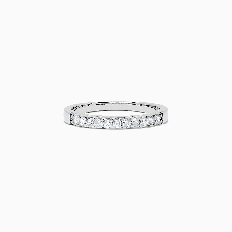 Ladies rings matte finish options-Bridal 14K White Gold Prong Set Diamond Band, 0.24 TCW