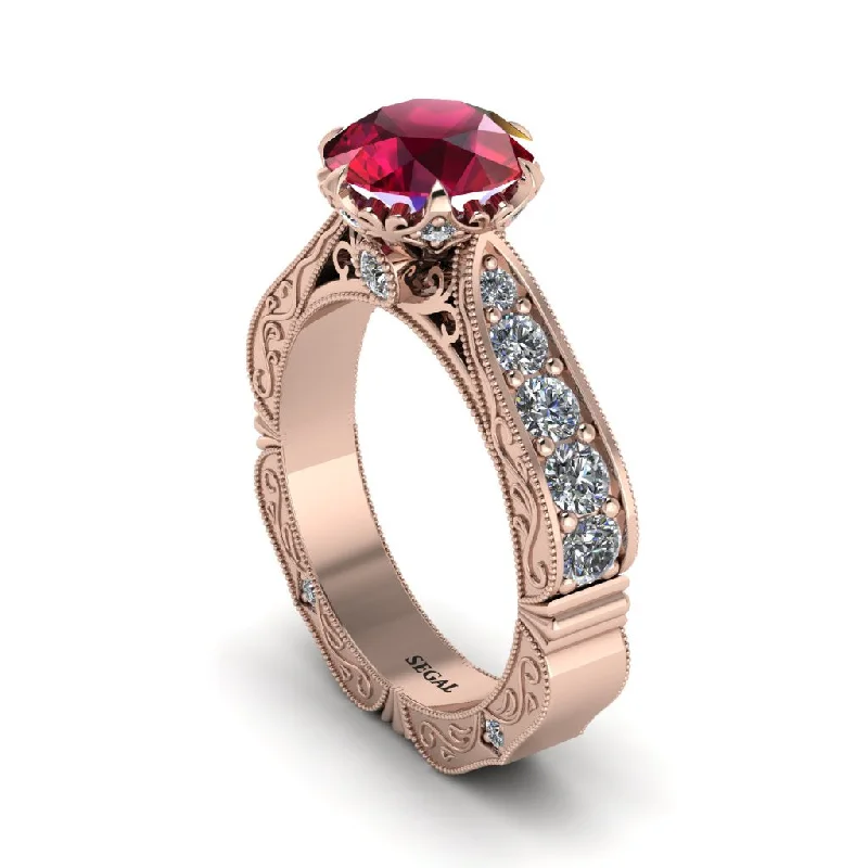 Ladies engagement rings geometric gemstone cuts-Ruby Victorian Scroll Engagement Ring - Kehlani No. 11