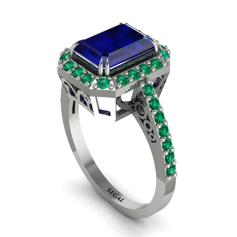 Ladies engagement rings custom gemstone styles-Emerald Cut Sapphire Vintage-Inspired Engagement Ring - Addilyn No. 30