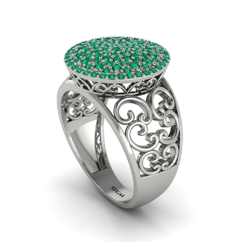 Ladies engagement rings luxury brands-Emerald Signet Filigree Pave Engagement Ring - Rylie No. 6