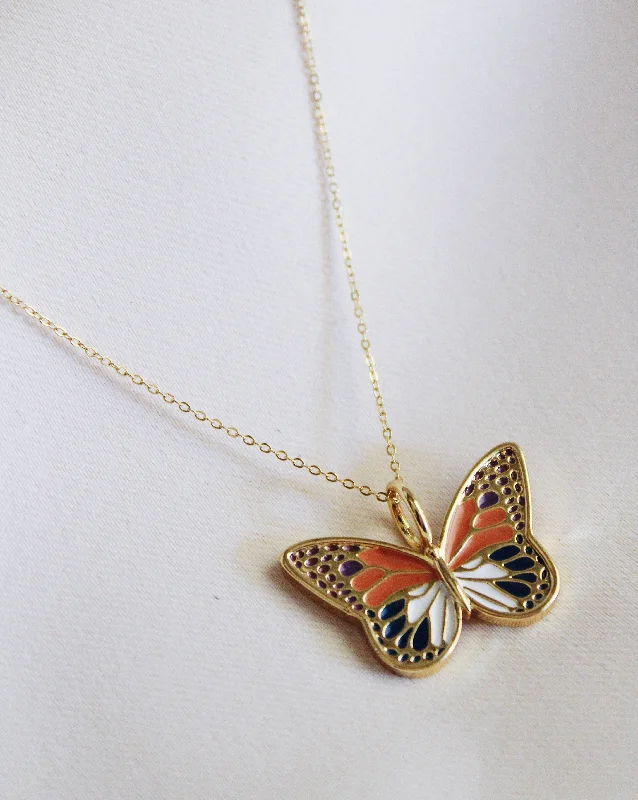 ladies necklace birthstone tropical-Mosaic Enamel Butterfly Necklace