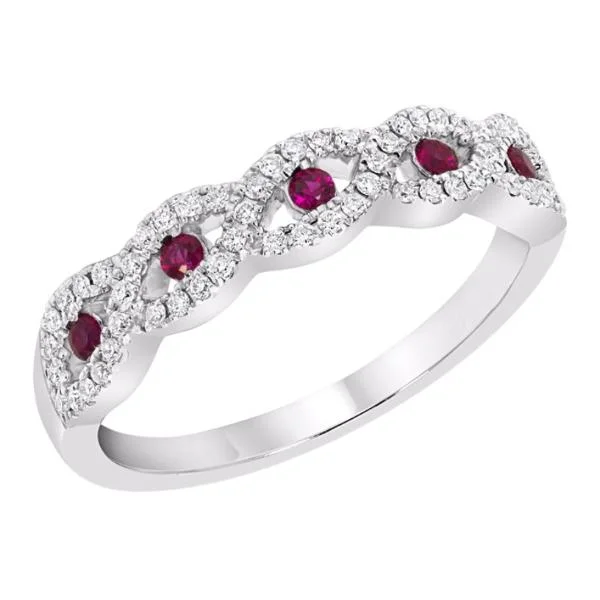 Ladies rings lab-created gem rings-14k White Gold Ruby & Diamond Infinity Twist Anniversary Band