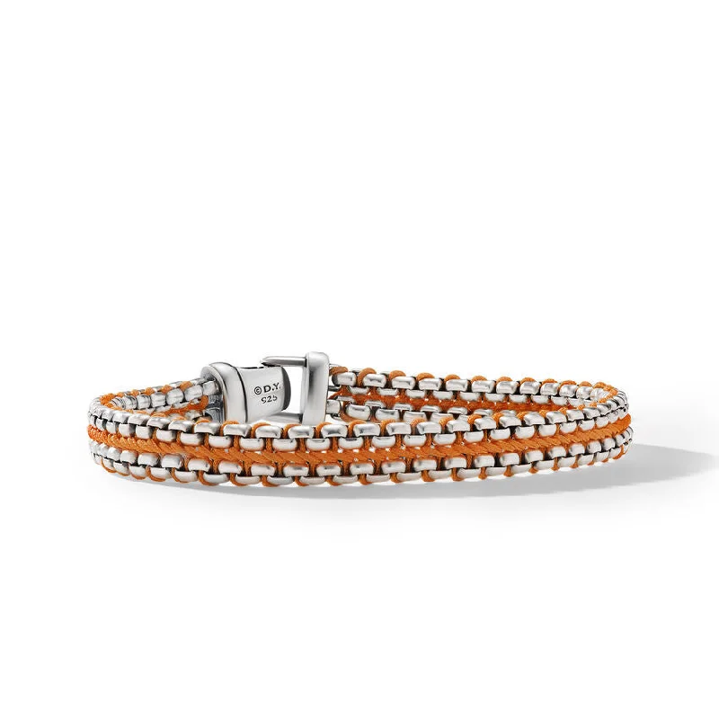 ladies bracelet timeless green emerald-DY Gents Woven Box Chain Bracelet in Sterling Silver with Orange Nylon