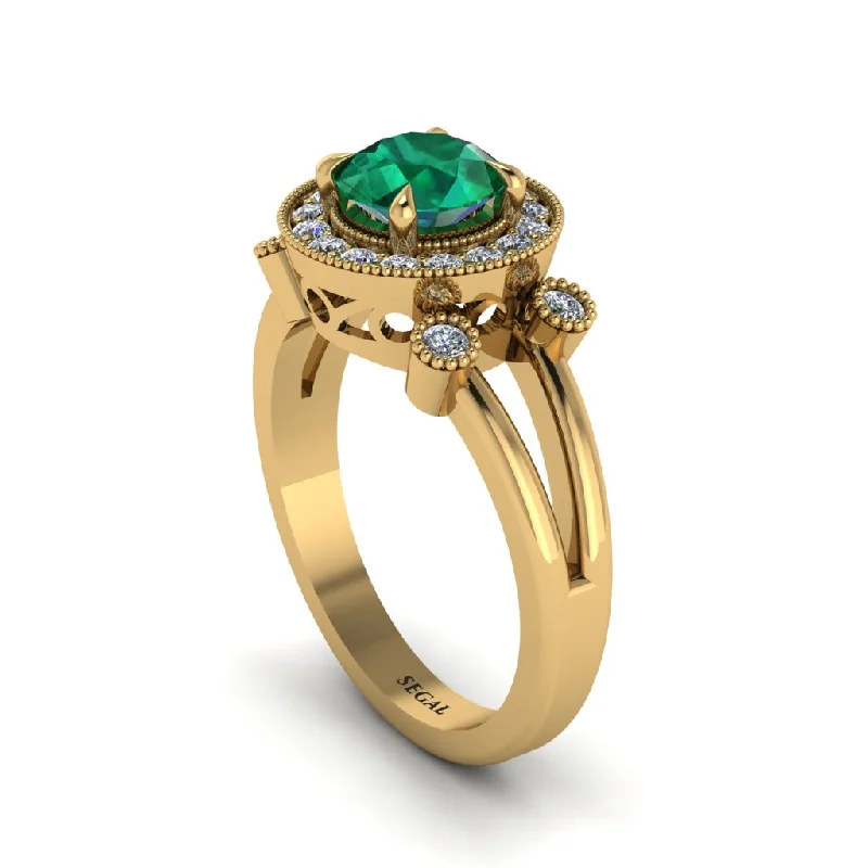 Ladies engagement rings couple diamonds-Radiant Emerald Halo Gold Engagement Ring - Madilyn No. 4