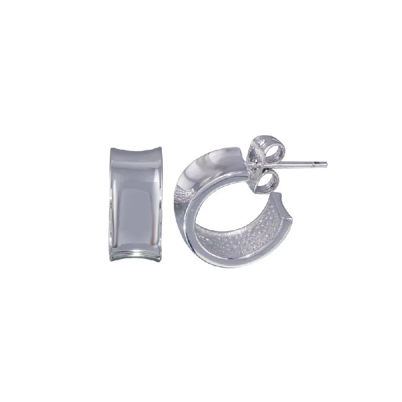 Ladies earrings fade-proof earrings-Silver 925 Rhodium Plated Concave huggie hoop Earrings - STE00469