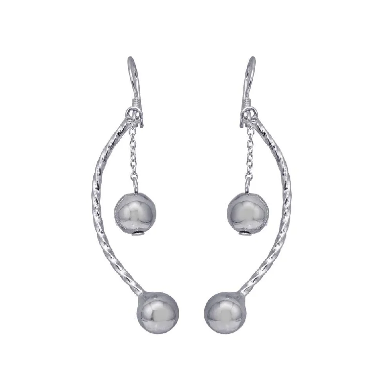 Ladies earrings dangling charm styles-Rhodium Plated 925 Sterling Silver Ball and Rope Earrings - DSE00039