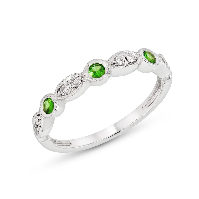 Ladies rings contemporary classic designs-14k White or Yellow Gold Emerald & Diamond Anniversary Band (May)