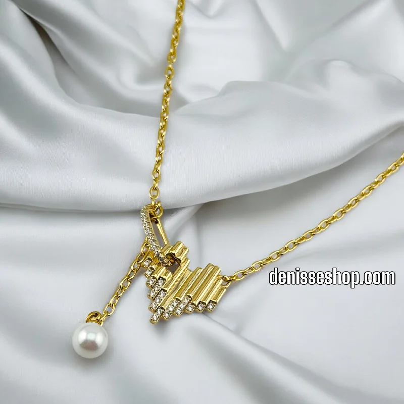 ladies necklace trendy asymmetrical-14K WOMAN/ HEART PEARL NECKLACE N180