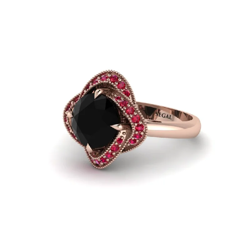 Ladies engagement rings anniversary diamonds-Black Diamond Floral Infinity Engagement Ring - Brinley No. 53