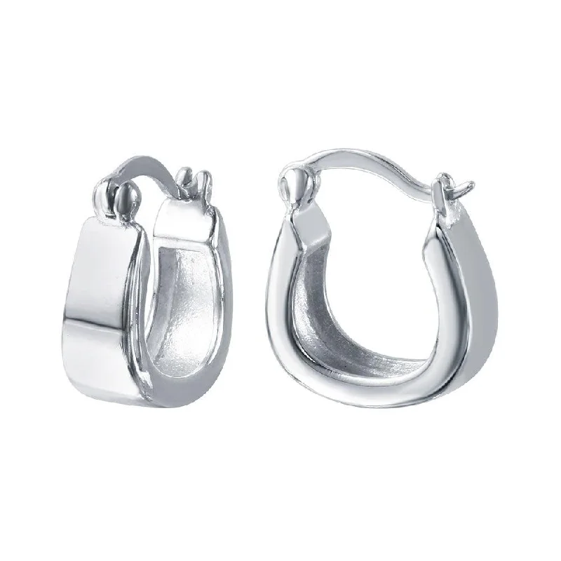 Ladies earrings ethnic pattern designs-Silver 925 Rhodium Plated 'U' Shaped Hoop Earrings - STE00721