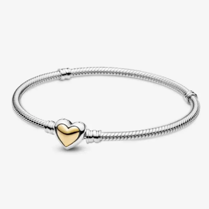 ladies bracelet butterfly shell-Pandora Doomed Heart Clasp Snake Chain Bracelet with 14K Gold