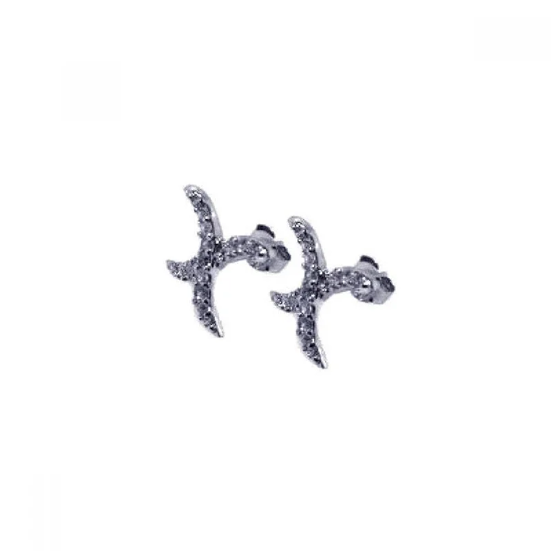 Ladies earrings mature sophisticated styles-Silver 925 Rhodium Plated Curvy X CZ Stud Earrings - STE00241