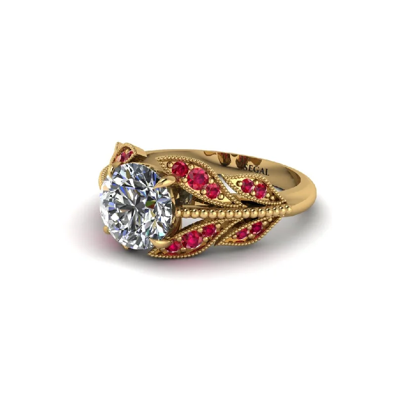 Ladies engagement rings solitaire stones-Diamond Majestic Leaf Gold Engagement Ring - Makenna No. 46