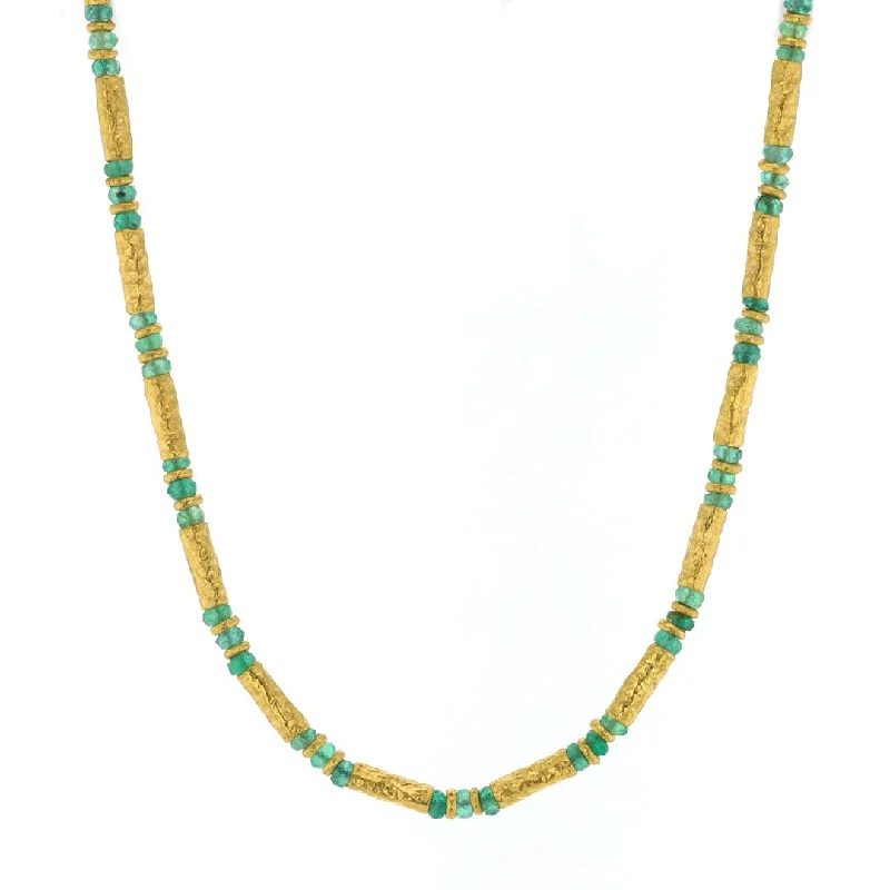 ladies necklace timeless yellow topaz-Emerald & 24K Gold Bead Necklace