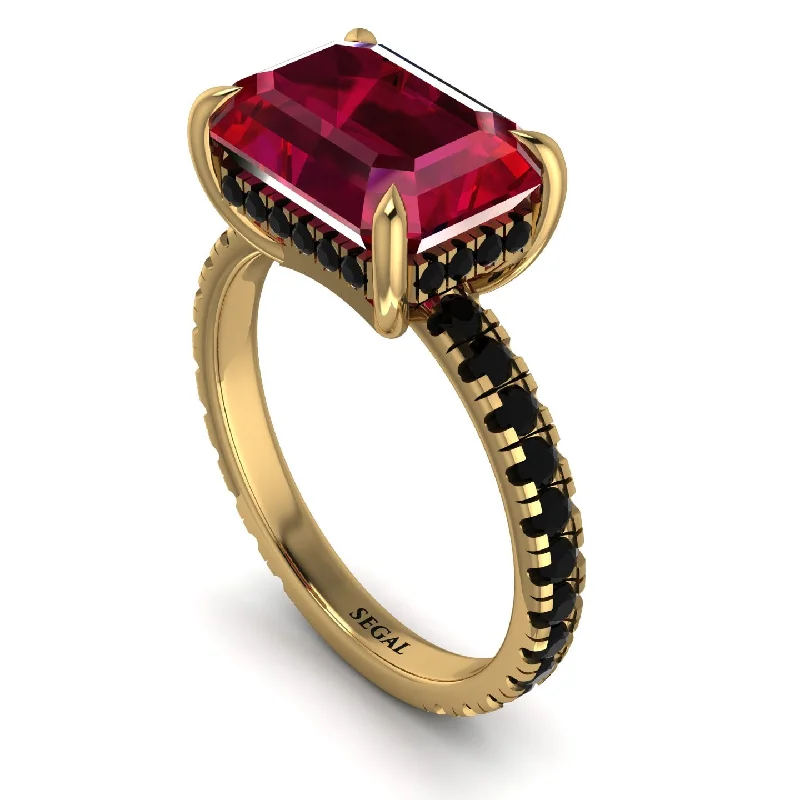 Ladies engagement rings heirloom halos-Emerald-Cut Ruby Pavé Engagement Ring - Daphne No. 40