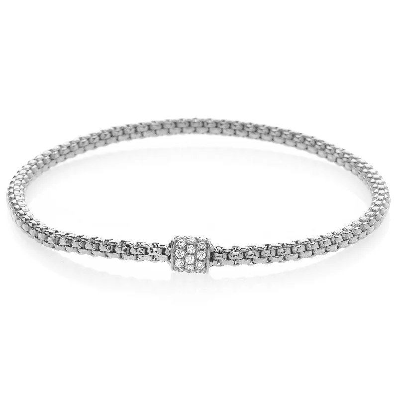 ladies bracelet chic garnet-Hulchi Belluni Bracelet Single Pave Diamond Barrel Bead White Gold