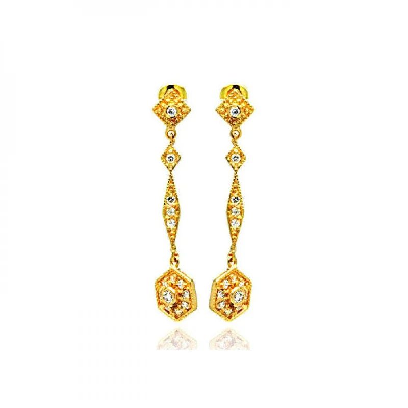 Ladies earrings sun motif designs-Silver 925 Gold Rhodium Plated Marquis CZ Dangling Stud Earrings - BGE00188