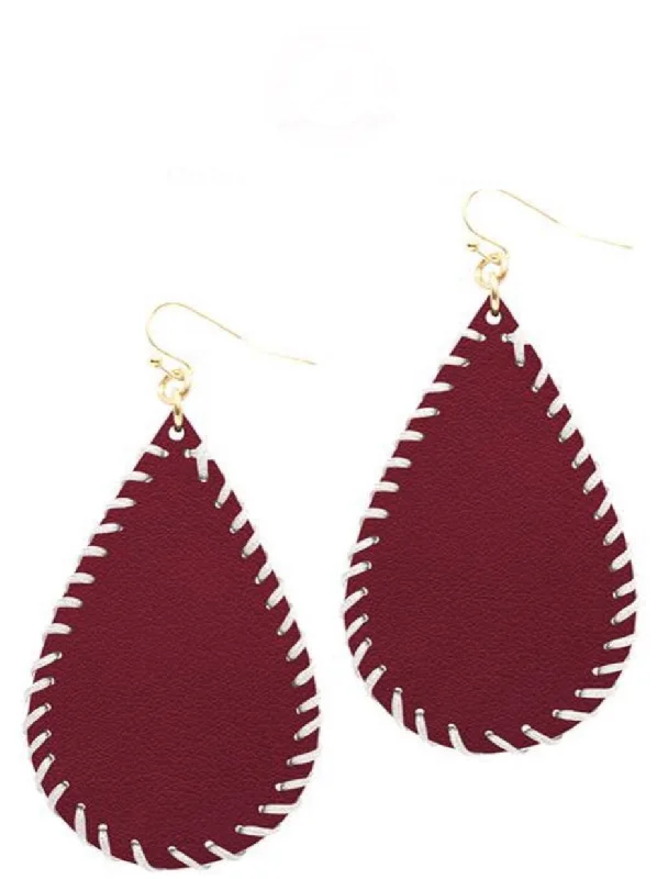 Ladies earrings festive season styles-College Football Leather Sport Earrings (drop) Crimson and White